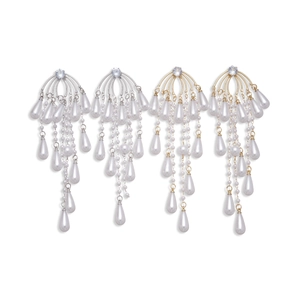 Elegant gold and silver tassel earrings with zircon studs and teardrop pearl drops