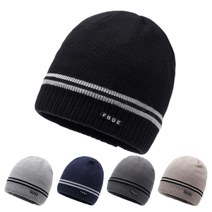 Men Winter Knitted Beanie Hat Fleece Lined Warm Thermal Windproof Double Stripe Ribbed Outdoor Cycling Skiing Cold Weather