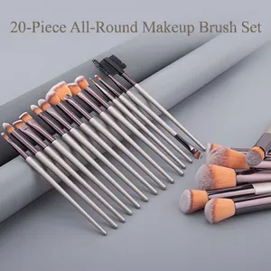 Professional Makeup Brushes Champagne Gold Synthetic Fiber Bristles Wood Handle Aluminum Tube With PU Leather Bag For Blending
