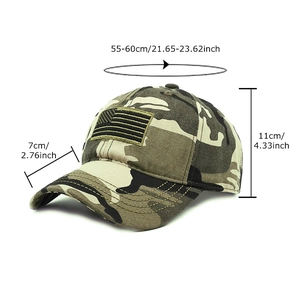 Camo baseball cap with American flag patch and adjustable strap 55-60cm size