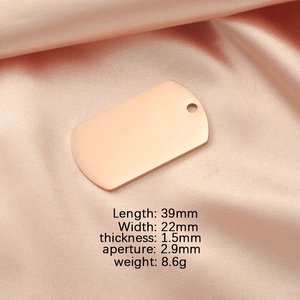 Rose gold stainless steel dog tag pendant dimensions: 39mm length and 22mm width