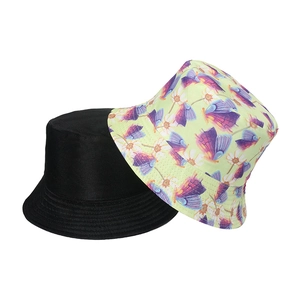 Classic black and light green floral bucket hats with butterfly and daisy patterns