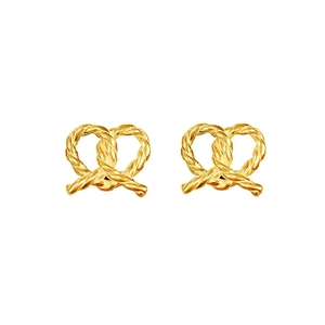Minimalist s925 silver pretzel twist knot stud earrings in glossy golden finish