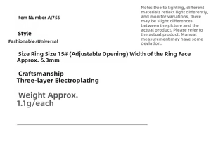 Size specifications for adjustable colorful enamel smile ring with 6.3mm width