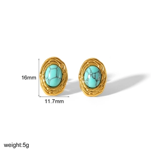 Boucles d'oreilles vintage en acier inoxydable doré 18 carats avec turquoise et tailles