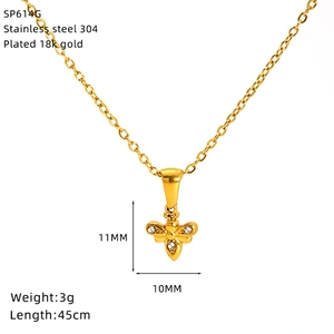 Close-up of 18k gold plated bee pendant necklace on stainless steel 45cm chain