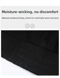 Detail of widened sweatband in black knit fabric featuring moisture-wicking technology