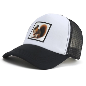 Unisex Printed Squirrel Animal Mesh Trucker Hat Breathable Adjustable Snapback Baseball Cap For Outdoor Sun Protection
