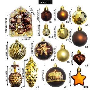 Guide détaillé des tailles pour le lot de 72 décorations de Noël bronze et dorées