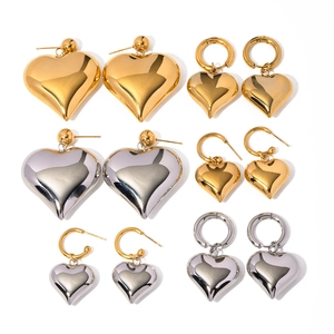 Classic gold and silver heart-shaped drop earrings in various sizes for women