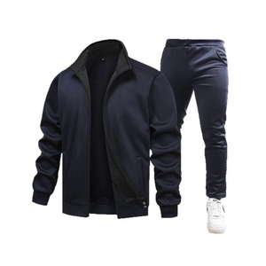 Ensemble de survêtement bleu marine pour hommes avec veste à col montant et pantalon