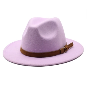 Wool Felt Fedora Hat Wide Flat Brim Jazz Cap Brown Belt Buckle Decoration Classic Retro Style Elegant Fashion Headwear