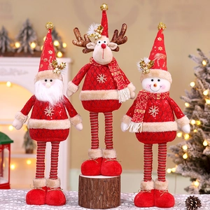 Christmas Plush Dolls Santa Claus Snowman Reindeer With Telescopic Legs Retractable Standing Ornaments Home Holiday Party Decor