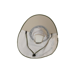 Kids outdoor sun hat with wide brim and mesh neck protection flap in beige and green