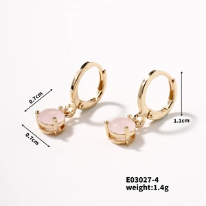 Detail view of pink gemstone earrings with 1.1cm height and 1.4g weight measurements