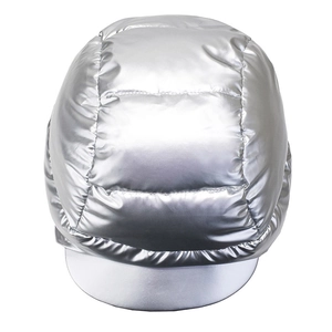 Winter thermal silver puffer hat with quilted padding and short brim for outdoor cycling