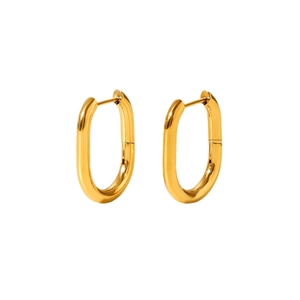 Polished 18K gold-plated 316L stainless steel U-shaped oval hoop earrings for women