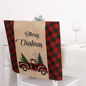 Weihnachten Leinen Stuhlhusse Buffalo Plaid LKW Merry Christmas Druck Esszimmer Party Urlaub Tischdekoration
