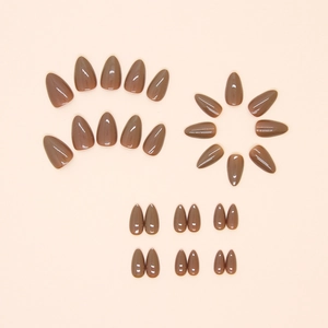 Glossy mocha brown almond press-on nails set in minimalist solid color style
