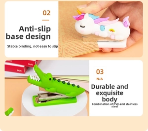 Mini cartoon stapler made of PVC and stainless steel with a stable non-slip base design