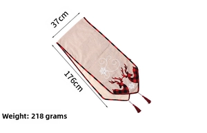 Christmas table runner with red reindeer and 37x176cm dimensions weighing 218g