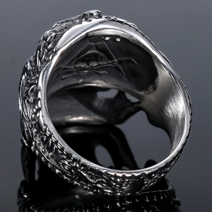 Punk skull Freemason AG ring in vintage silver finish with gothic relief texture