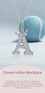 Detail of S925 silver letter A pendant with crown and shimmering D color moissanite stones