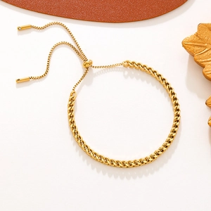 Minimalist gold titanium dragon bone chain bracelet with adjustable pull slider