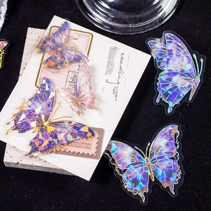 Dreamy butterfly laser gold stickers for scrapbooking with 3D PET holographic effects