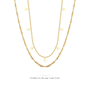 Collana Doppio Strato Acciaio Inossidabile Titanio Rombo Ciondolo Geometrico Catena Da Clavicola Minimalista Per Donne