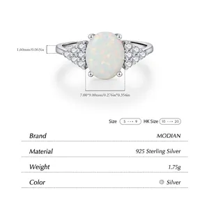 925 Sterling Silver Ring with 7x9mm Oval Opal and Side Stones in Minimalist Style