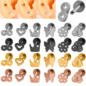 Stainless Steel Labret Lip Rings Internally Threaded Flat Back Ear Cartilage Piercing Jewelry Crown Butterfly Heart Infinity