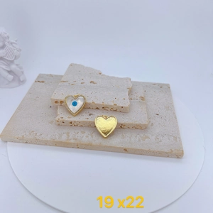 Gold-plated heart evil eye pendant with white mother-of-pearl and zircon insets