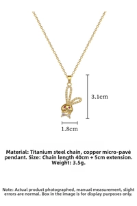 Detailed size specifications for the gold rabbit pendant necklace with red eye stones