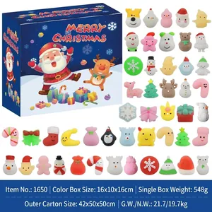 Detailed set of Christmas stress relief squeeze toys with festive blue countdown gift box
