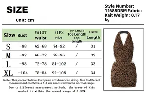 Guide des tailles détaillé pour ensemble haut bustier à pois et mini-jupe en maille