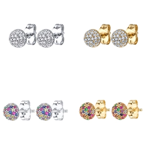 Pave Zirconia Ball Stud Earrings Trendy Copper Gold Plated Sphere Round Jewelry For Women