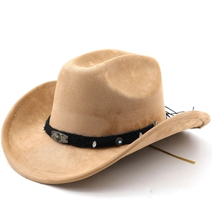 Chapeau de cowboy western en suédine kaki avec bord incurvé et décoration de scorpion