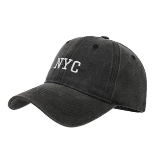 Washed dark grey baseball cap with NYC white embroidery and curved brim in cotton canvas