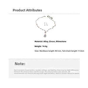 Detail view of pearl jewelry set specifications with necklace length and weight data