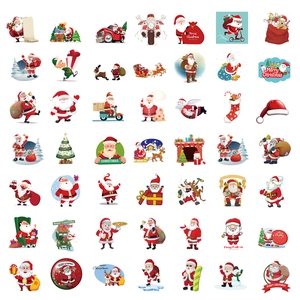 Collection of festive Christmas stickers featuring Santa, reindeer and trees in grid layout