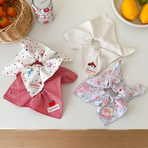 Sweet floral and polka dot ribbon scrunchies set with checkered bow details in soft fabric