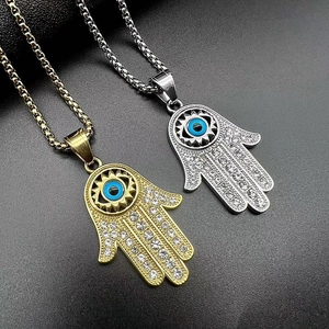 Colliers Main de Fatma en or et argent avec œil protecteur et strass sur chaîne box