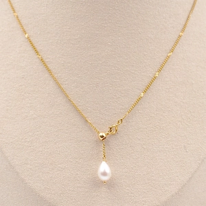 Collier Künstliche Perle Goutte Élégant Acier Titane Curseur Réglable Pendentif En Forme De Y Bijoux De Mode Pour Femmes
