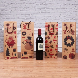 Christmas Wine Bottle Gift Bags Kraft Paper Cartoon Santa Claus Snowman Patterns Festive Holiday Party Table Decoration