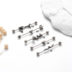 Industrial Barbell Earrings Stainless Steel Heart Snake Arrow Piercing Jewelry Vintage Punk Style For Women Men