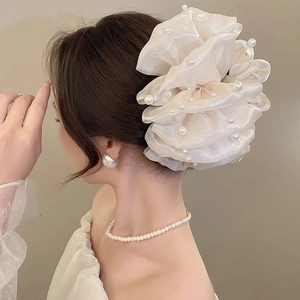 Large Hair Claw Clips French Artificial Pearl Mesh Bow Resin Matte Strong Hold Elegant Hair Accessories For Women Thick Hair Tools