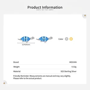 Boucles d'oreilles tortue en argent S925 avec zircon bleu et détails de taille précis