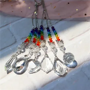 Detailed set of 6 rainbow suncatchers with K9 crystal prisms and butterfly metal accents