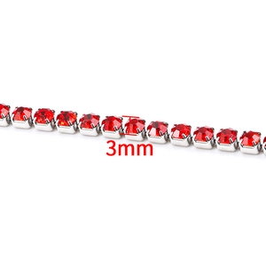 3mm red rhinestone claw chain with silver metal setting for DIY fashion jewelry crafts